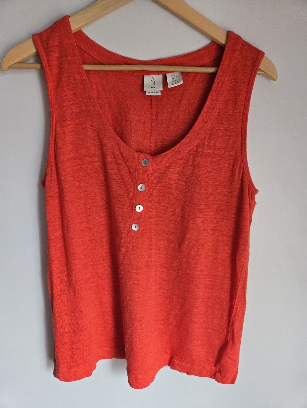 JOIE Orange - Red Sleeveless Henley Linen Tank Top